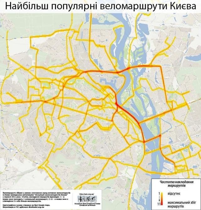 Mapa del carril bici de Kiev