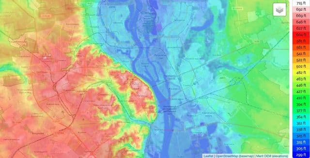 Mapa de elevación de Kiev