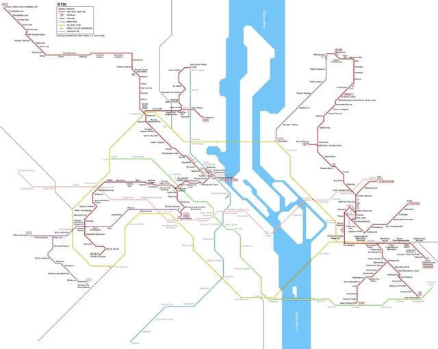 Mapa de las estaciones de tranvía de Kiev