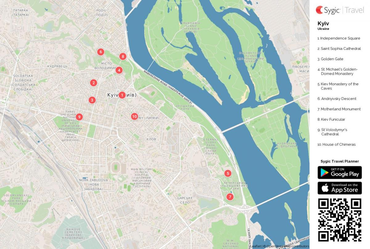Mapa de lugares de interés de Kiev